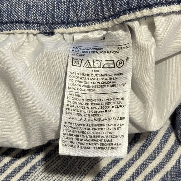 Old Navy Pants Pull On L Linen Wide Leg Navy Blue White Stripe Nautical Beachy - Picture 7 of 9